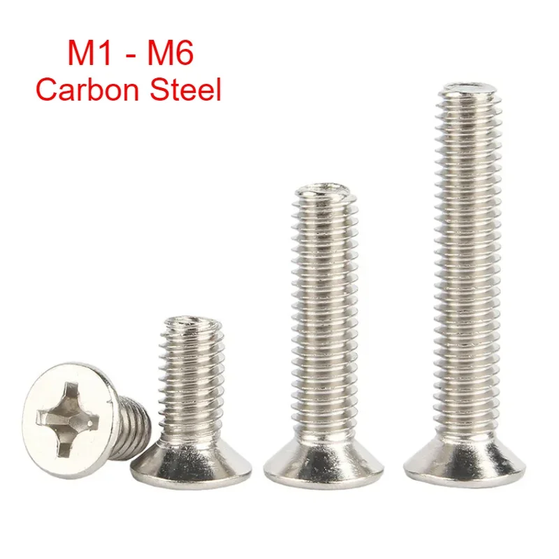 5 ~ 300 шт. никелированные винты из углеродистой стали с потайной головкой M1 M1.2 M1.4 M1.6