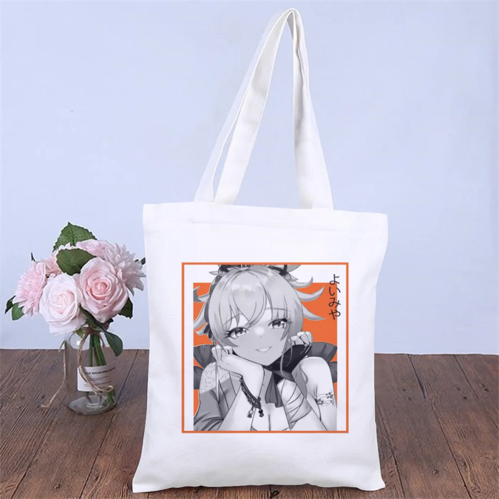 

Lovely YoimiyaHandbag Genshin Impact Online Role Playing Game Fashion Shoulder Canvas Bag Pocket Shopper HandBag Kawaii Tote Bag