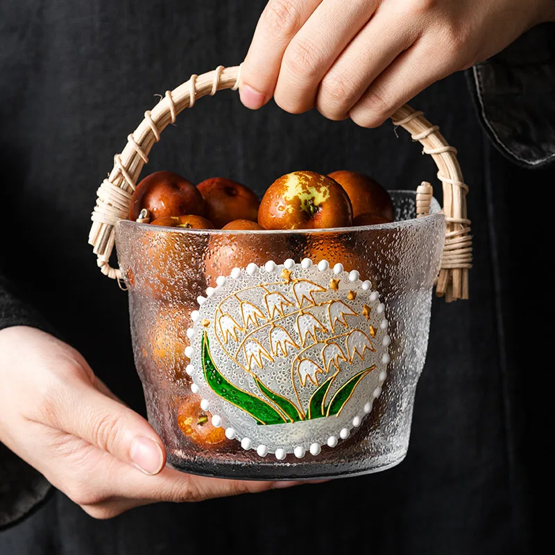 

Glass Fruit Basket Outdoor Portable Picnic Food Container Ice Bucket Vegetable Snack Bread Storage Bowls Kitchen Accessories