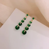 luxurious atmosphere round green crystal pendant drop earrings for woman korean fashion jewelry party girls luxury accessories