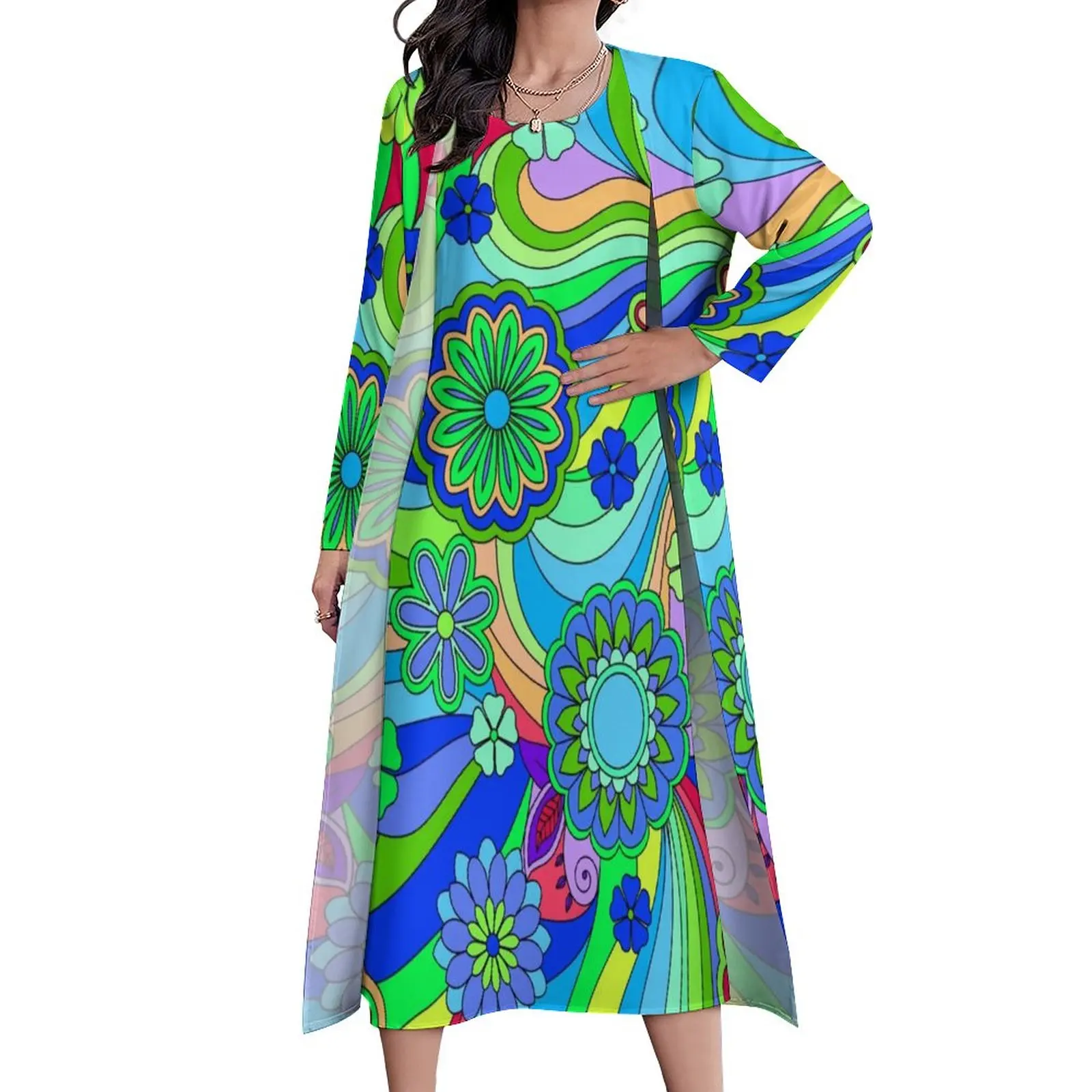 

Платье-макси в стиле ретро, с цветочным принтом