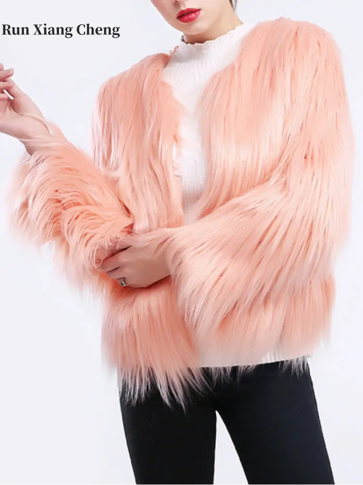 2023 Autumn Winter Coat for Women Faux Fur Luxury Designer Elegant  Hairy Soft Jacket External Warm Clothing Short Female Korean