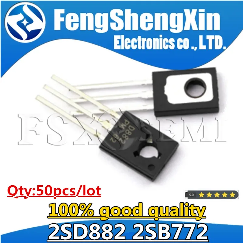 

50pcs/lot D882 882 2SD882 B772 2SB772 NPN medium power transistor TO-126