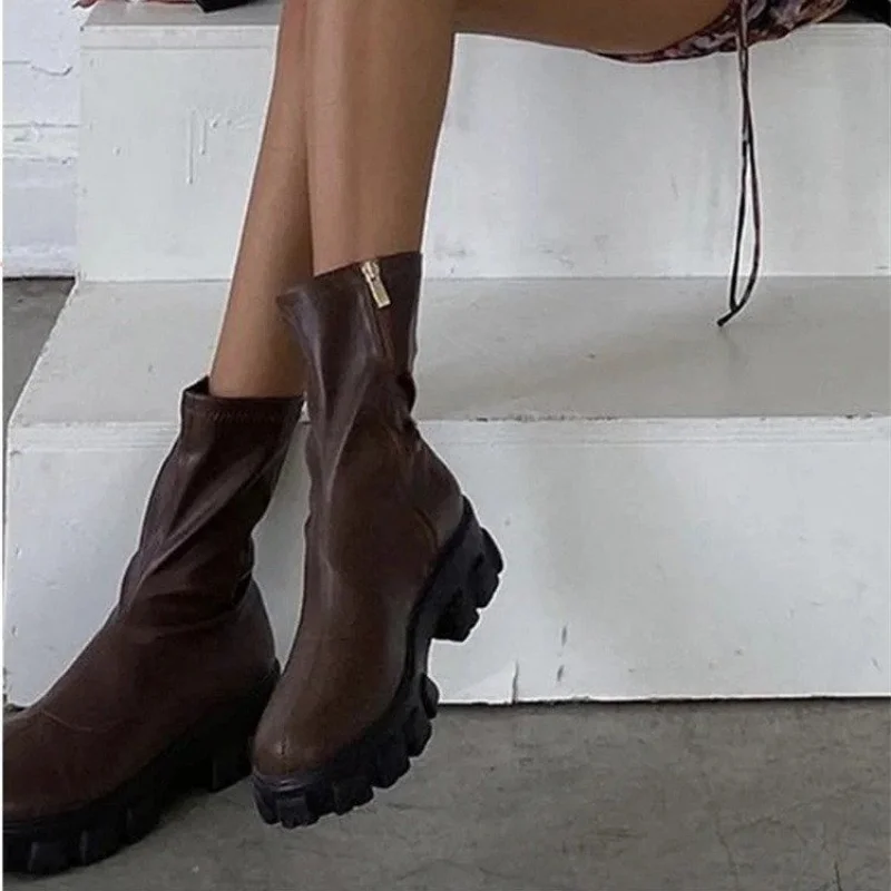 Women's Boots Autumn and Winter Boots Fashion Side Zipper Shoes Women's 2023 Thick Soled Boots Women's