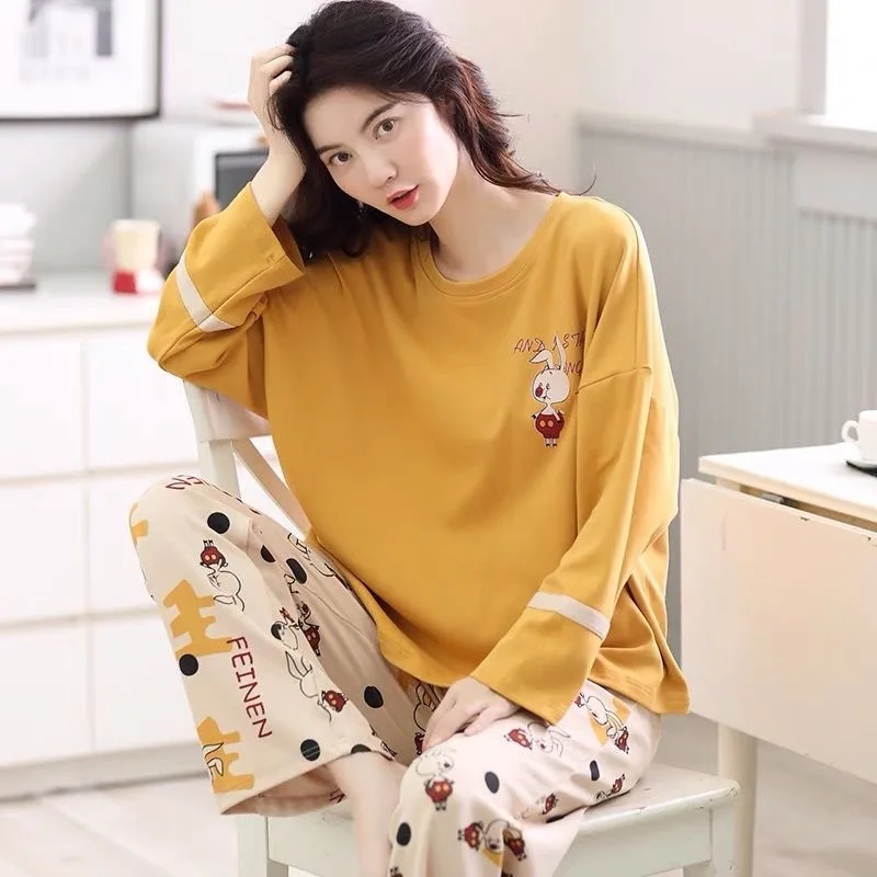 

Korean Version Pajamas Spring Ladies Long-sleeved Trousers Can Be Worn Outside Casual Cardigan Girly Style Home Service Two-piec