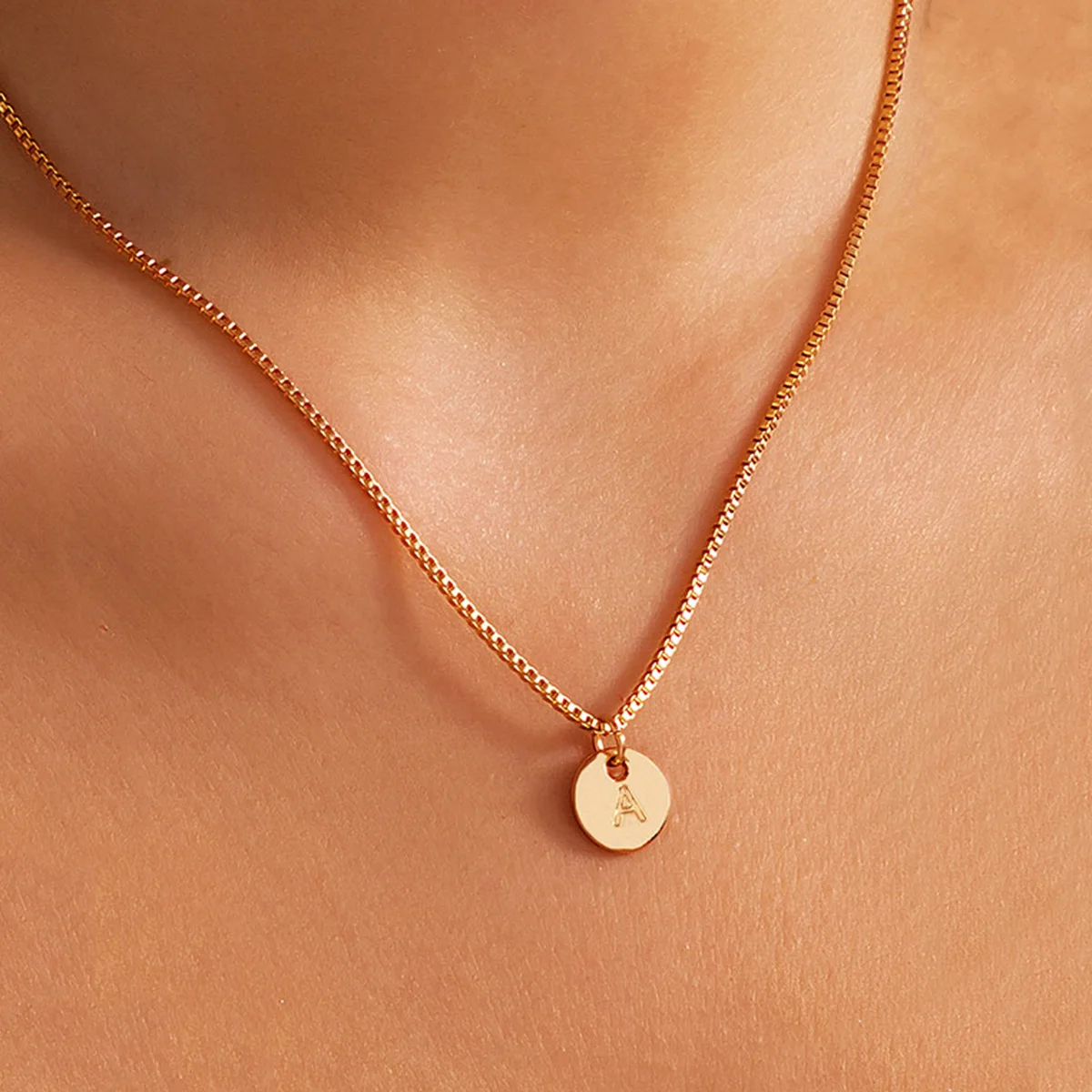 

Ailodo Minimalist Initial A-Z Letter Necklace For Women Gold Color Box Chain Party Wedding Necklace Simple Fashion Jewelry Gift