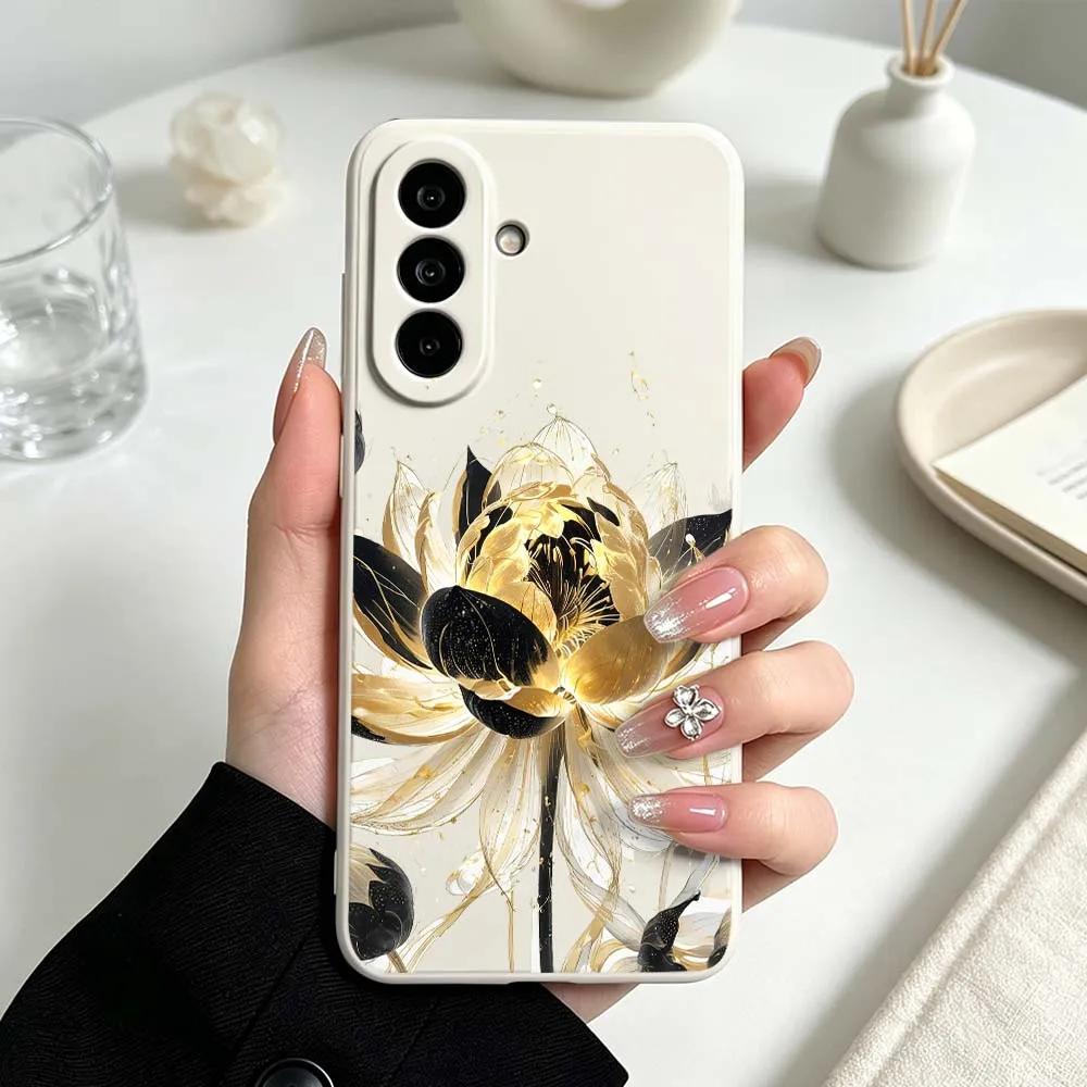 Фото Чехол для телефона с золотым узором в виде лотоса для Samsung Galaxy A71 A56 A55 A54 A53 A51 A17 A16 A07 A06, мягкий силиконовый чехол из жидкого силикона №3