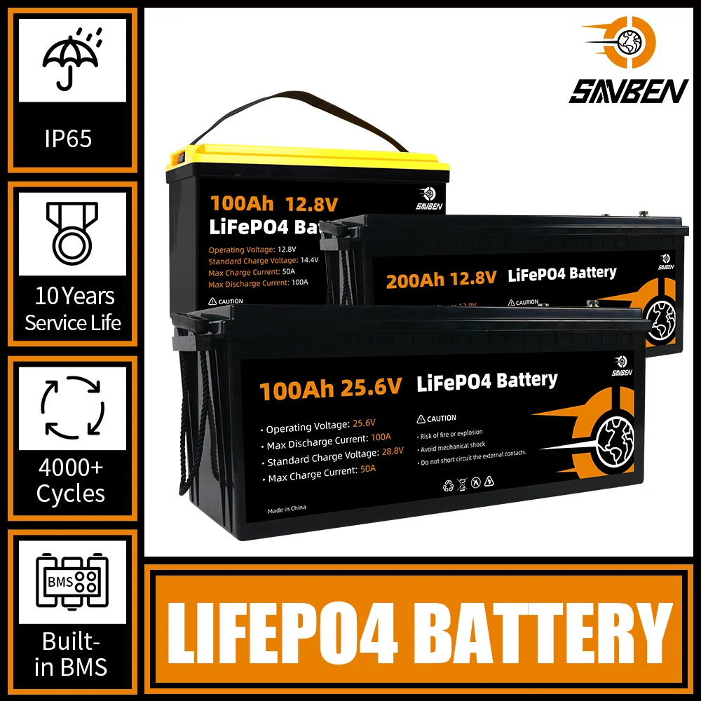 

LiFePO4 Battery Pack 12V 24V 100AH 200AH Built-in BMS Lithium Iron Phosphate Rechargeable Battery for EV RV Boats Motor Forklift