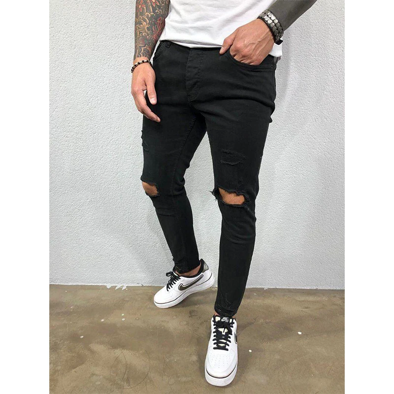 Men's Ripped Jeans Men Skinny Slim Fit Hip Hop Denim Trousers Casual Jeans for Men Jogging jean homme Streetwear Fashion