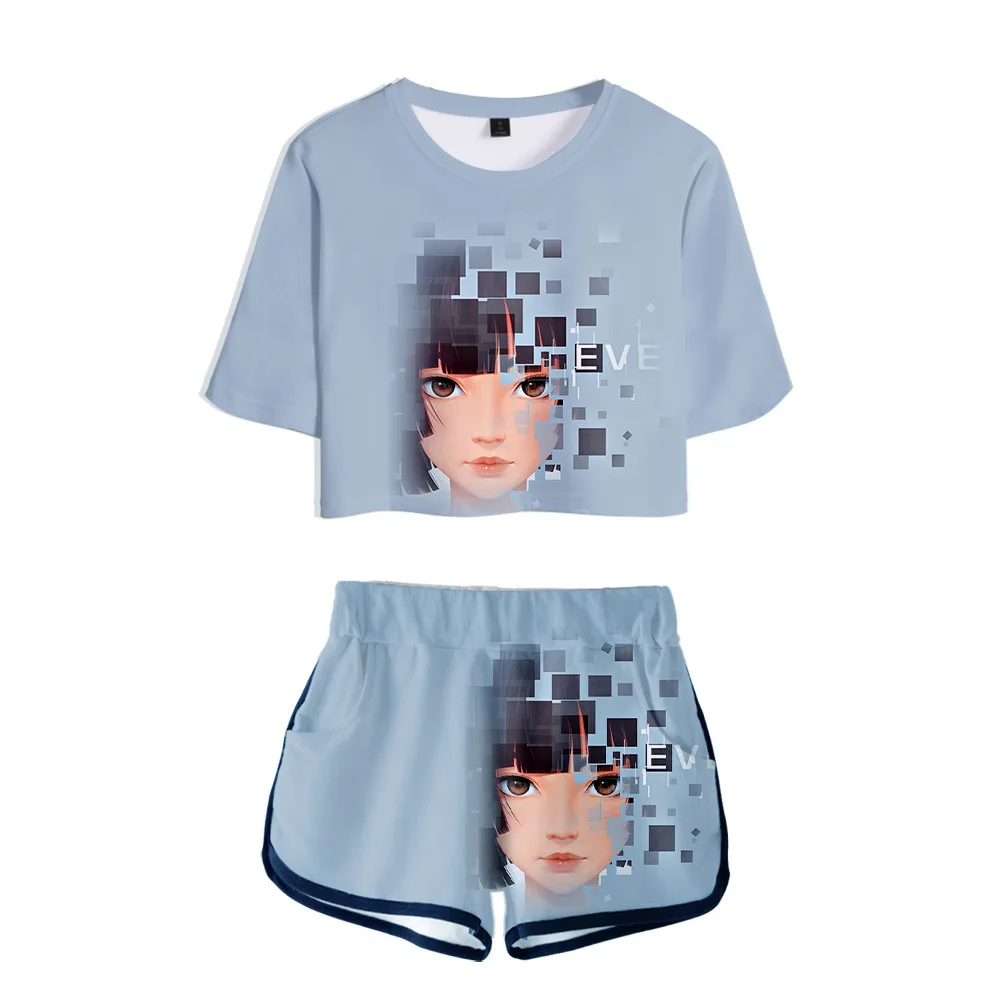 

Novelty Ever Forward 3D Print T-shirts shorts Pants Dew navel Sport Short Sleeve Suits Girls Hot Sexy Two Pieces sets