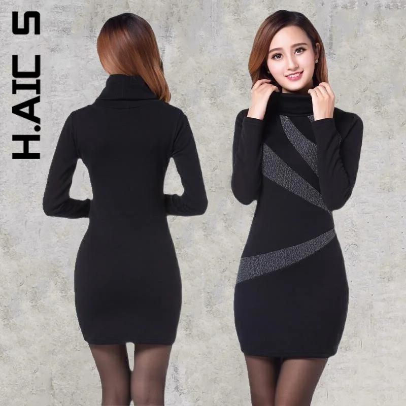

H.Aic S New Women Dress Soft Robe Turtleneck Sexy Mini Dress Elastic Club Party Dresses Holiday Slim Dress Woman Vestidos