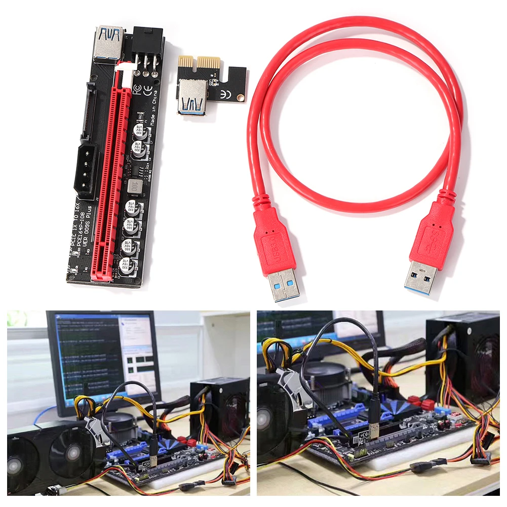 

009S USB 3.0 Cable PCI Express Riser PCI-E 1X to 16X Extender SATA 15Pin to 6pin Adapter Card for GPU Miner Mining