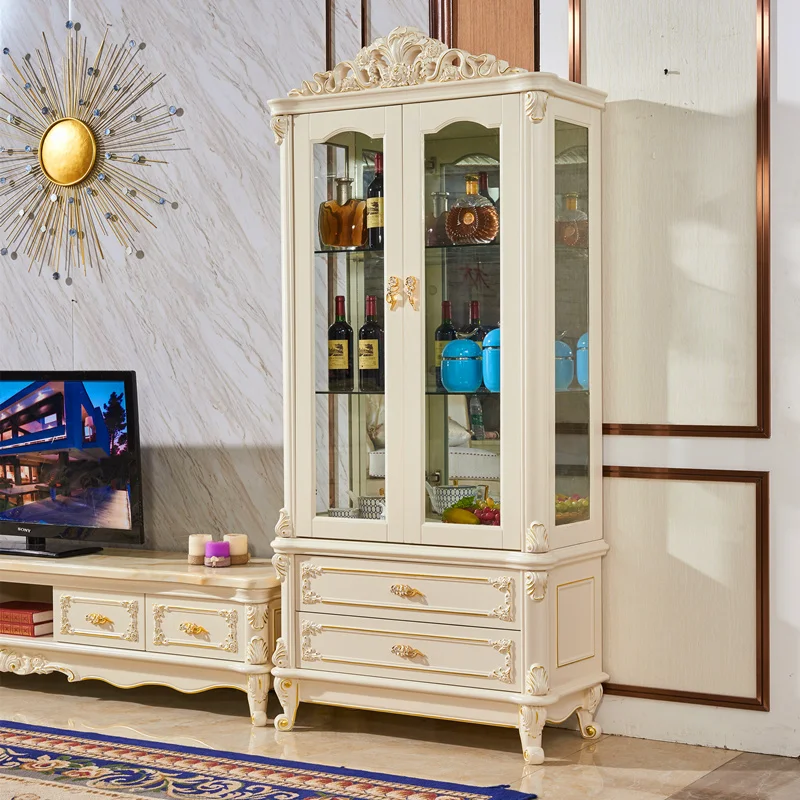 

European wine cabinet modern wall TV side cabinet restaurant solid wood wine cabinet Nordic floor glass cabinet small household