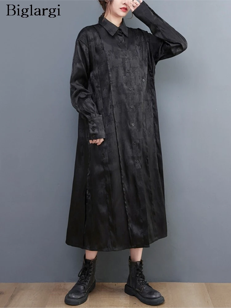 Осеннее платье большого размера с длинными рукавами женское цветочным принтом