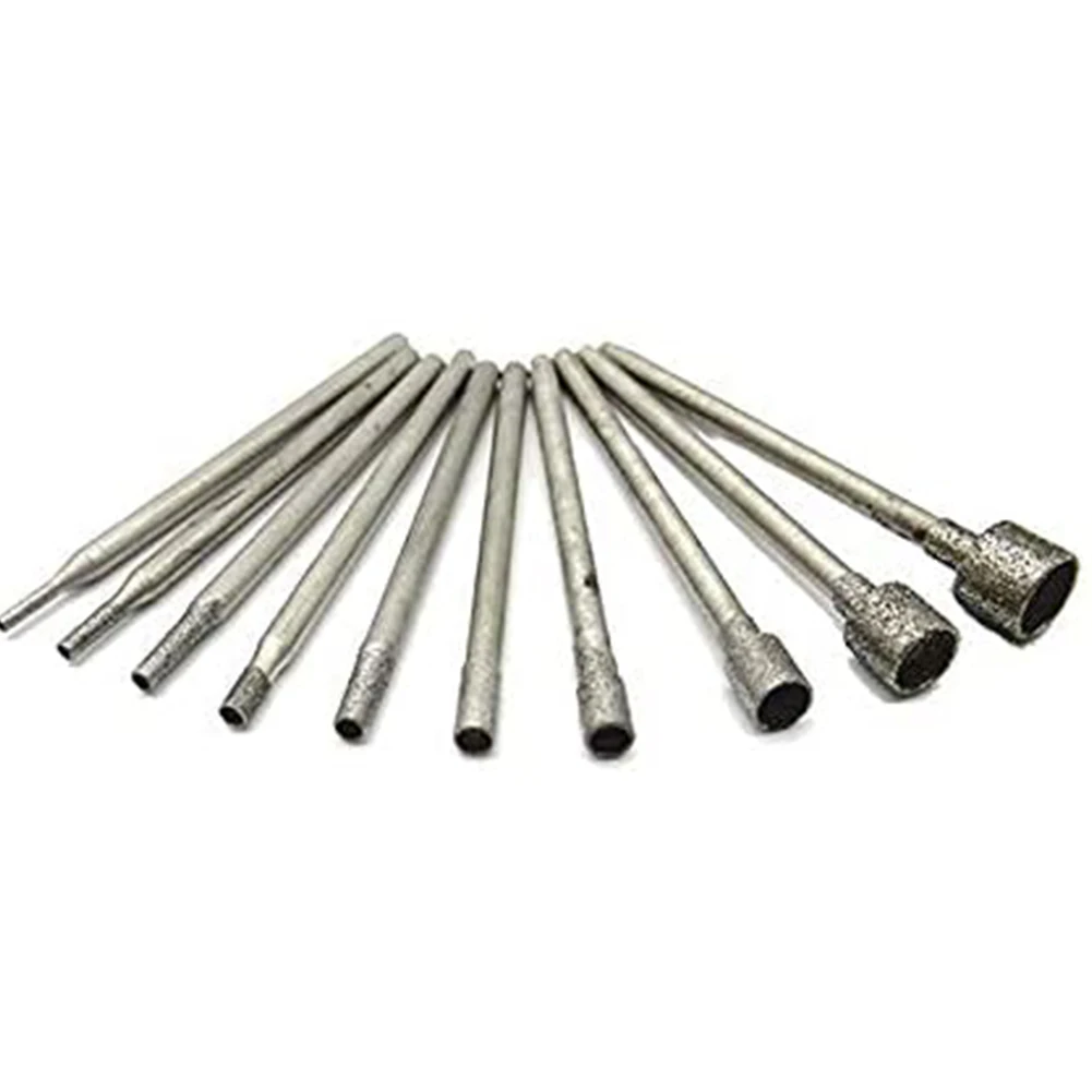 

10Pcs Set 0.8-5mm 2.35mm Shank Diamond Burr Core Bits Grinding Head Rotary Tool For Grinding Glass Crystal Metal Cemented Car