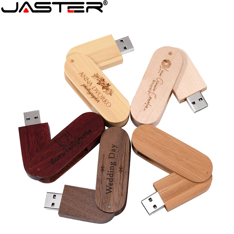 

JASTER Customize Engraved LOGO Wooden Rotate Usb 2.0 U Disk Thumb Pen Drive 4GB 8GB Flash Drive16GB 32GB 64gb Free Custom LOGO