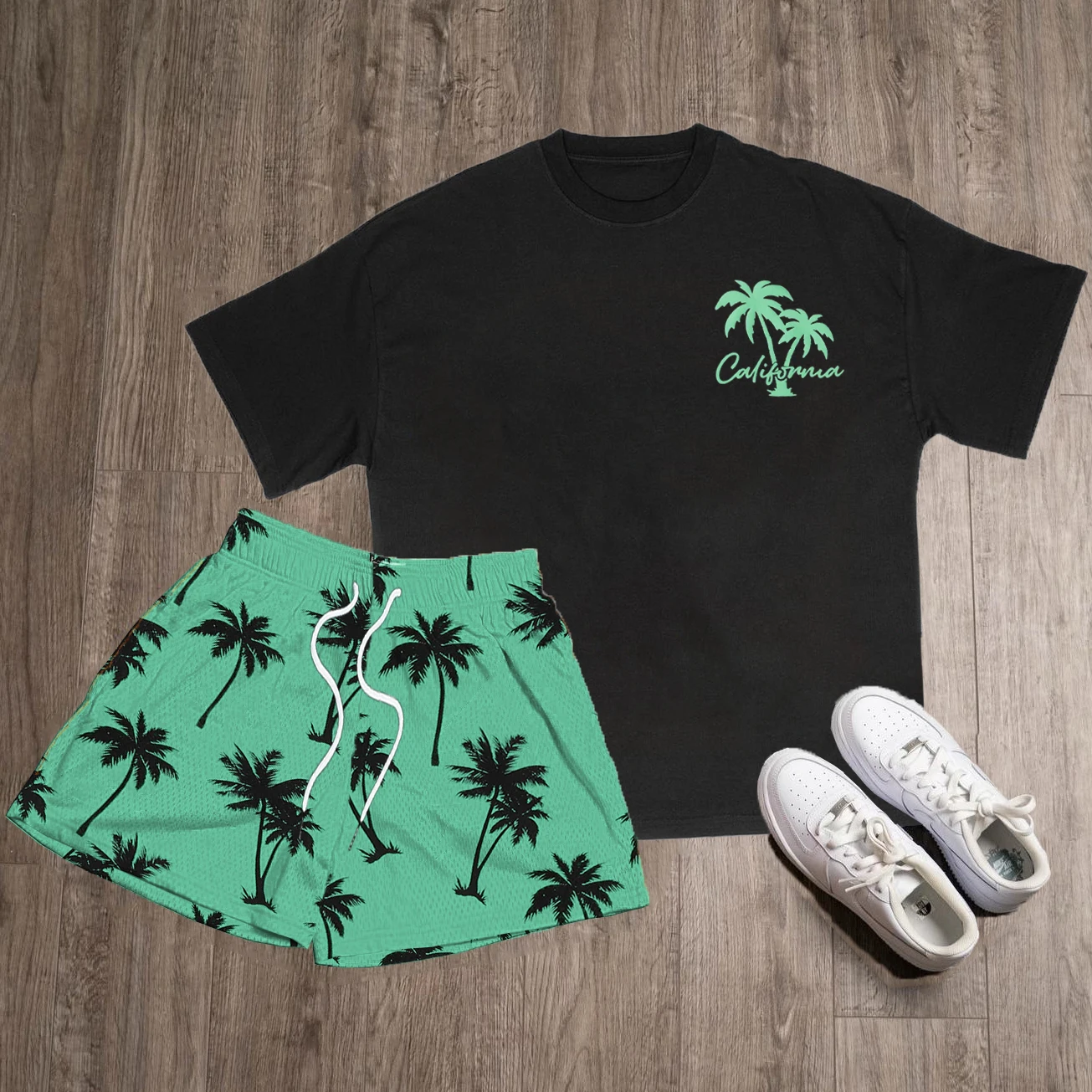 Men's Clothing Summer Printed Pattern Set Beach T-shirt Shorts Two-piece Street Daily Wear Unisex Casual Loose Fitting Set New