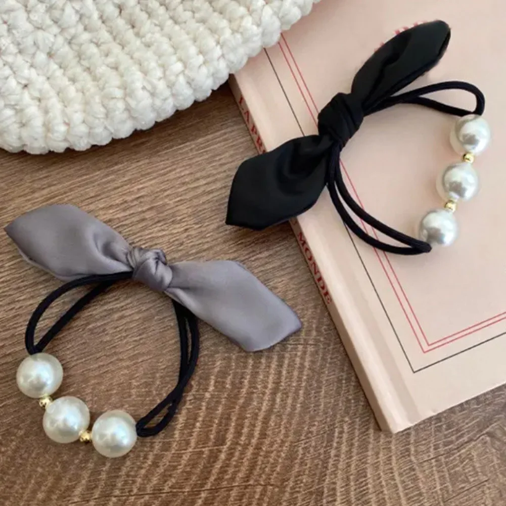 

Elegant Bow Pearl Hair Ties For Women Hairband Scrunchies Girls Ponytail Holders Rubber Band Girl Hair Accessories Gift Bracelet