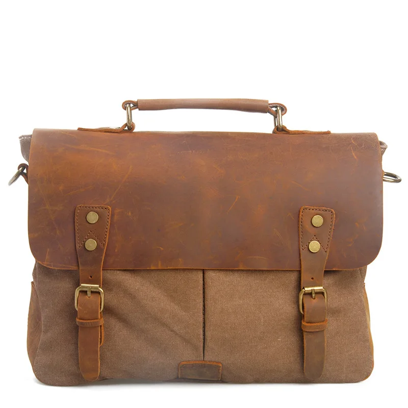 Hot sale Men's Messenger Bags Canvas Shoulder Bag Handbag Crazy Horse Leather Briefcase Retro Office Bag Dropshipping