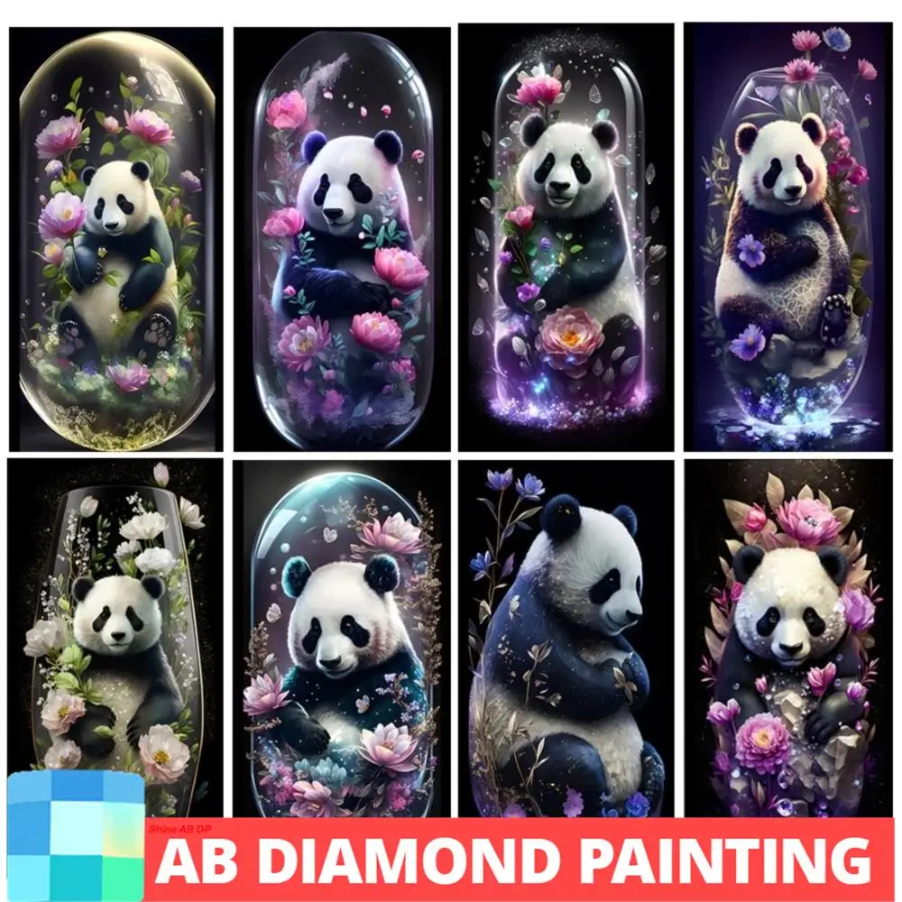 

Jungle Panda Flowers 5D DIY AB Diamond Painting Chinese National Treasure Panda Full Drill Animal Diamond Mosaic Embroidery