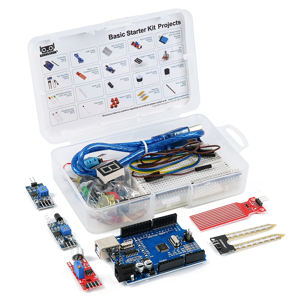 Фото Базовый стартовый набор для проектов на Arduino Uno R3: комплект электронных компонентов с платой R3, набор для самостоятельной сборки электроники с руководством №1