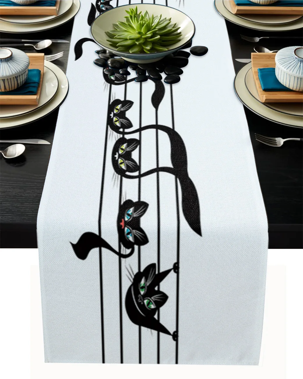 

Белая Современная скатерть в виде кошки для музыкальных нот, Настольная скатерть для домашнего декора, скатерть для чайного столика, Настол...