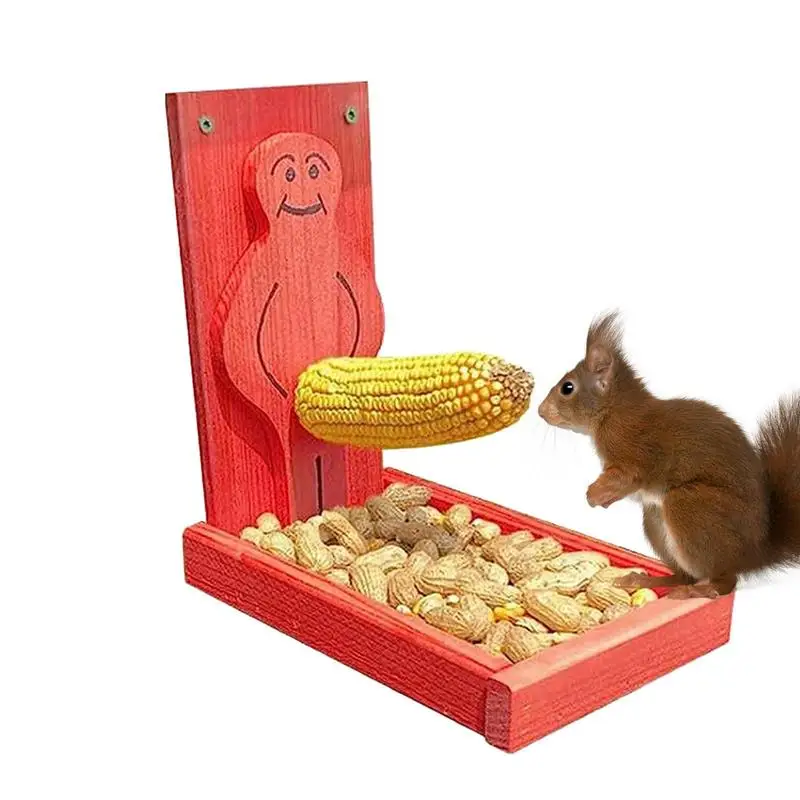 S For Outside Squirrel Corn Cob Feeder Funny Bird Feeder Durable Wooden Corn Cobs Holder With Peanut Tray For