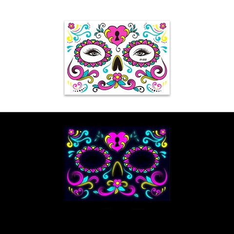 1 шт. Новые забавные двухцветные светящиеся наклейки для татуировок на Хэллоуин, наклейки для лица, наклейки для татуировок с изображением призрака, праздника, шрама, наклейки для лица