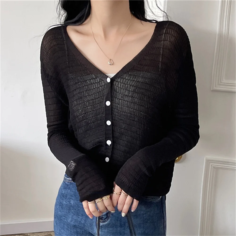 

PLAMTEE Summer Soft Women Cardigans Coat Hot V-Neck Knitwear Solid Minimalist Slim 2022 Chic Office Lady Normcore Loose Sweaters