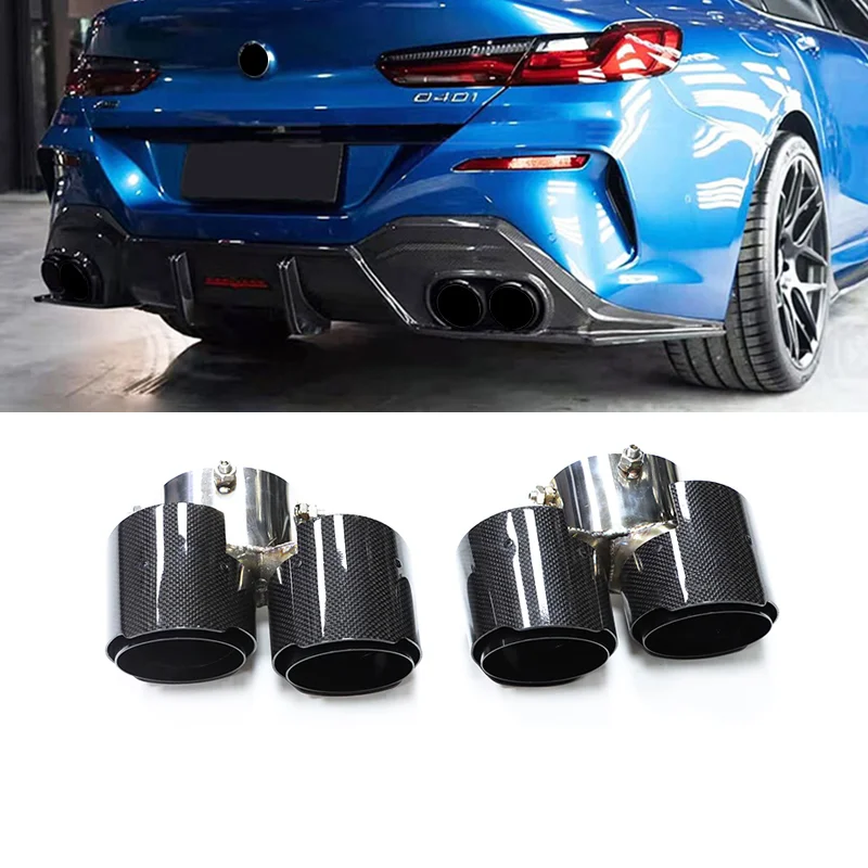 

1 Pair Glossy Carbon Fiber Exhaust Tip For BMW 840i Stainless Steel Muffler Tip Exhaust System Nozzle Clamp Style