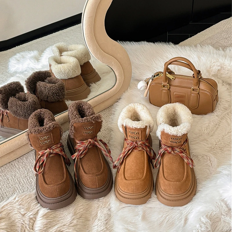 Insicre 2024 зимняя обувь ручной работы женские зимние ботильоны из коровьей замши на