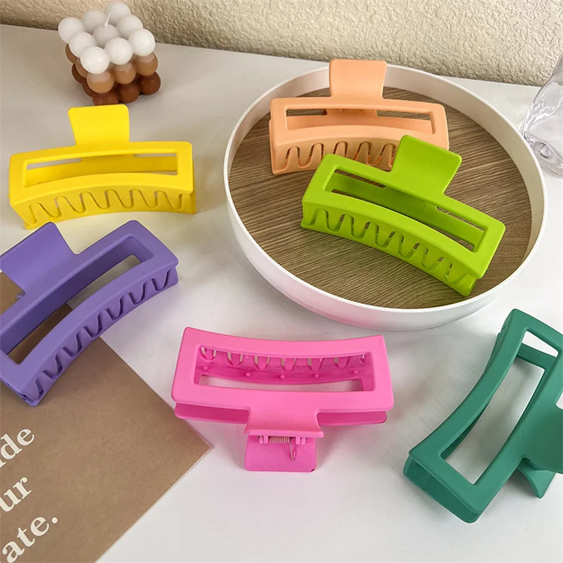 

Vintage Candy Color Frosted Hair Claws Women Girls Colorful Square Hair Clips Large Size Hairpin Crab Barrette Hair Accessories
