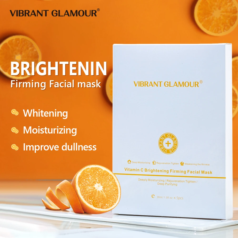 

VIBRANT GLAMOUR Vitamin C Brightening Firming Facial Mask Moisturizing Whitening Freckle Anti-wrinkle Anti-aging Care 5 Pack