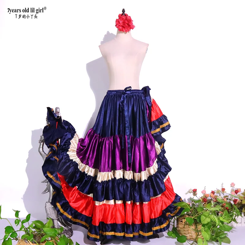 Танцевальный живот этнический фламенко атласный 25 ярдов 4 ярусная юбка Цыганская