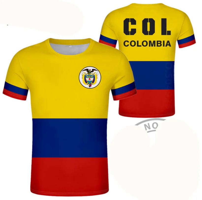 

COLOMBIA Diy Free Custom Made Name Number Nation Flag Spanish Republic Country Men Tshirt Short Sleeve T-shirt Loose O-neck Top