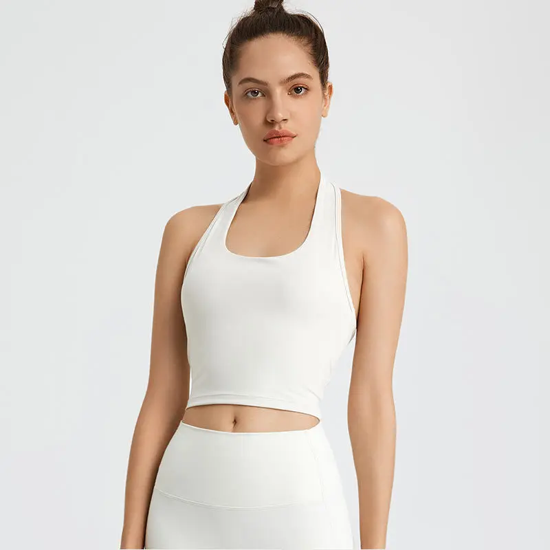 Sports Lingerie Women's Fitness Hang Neck Double Cross Back Support Vest-style Bodysuit Yoga Bra Top