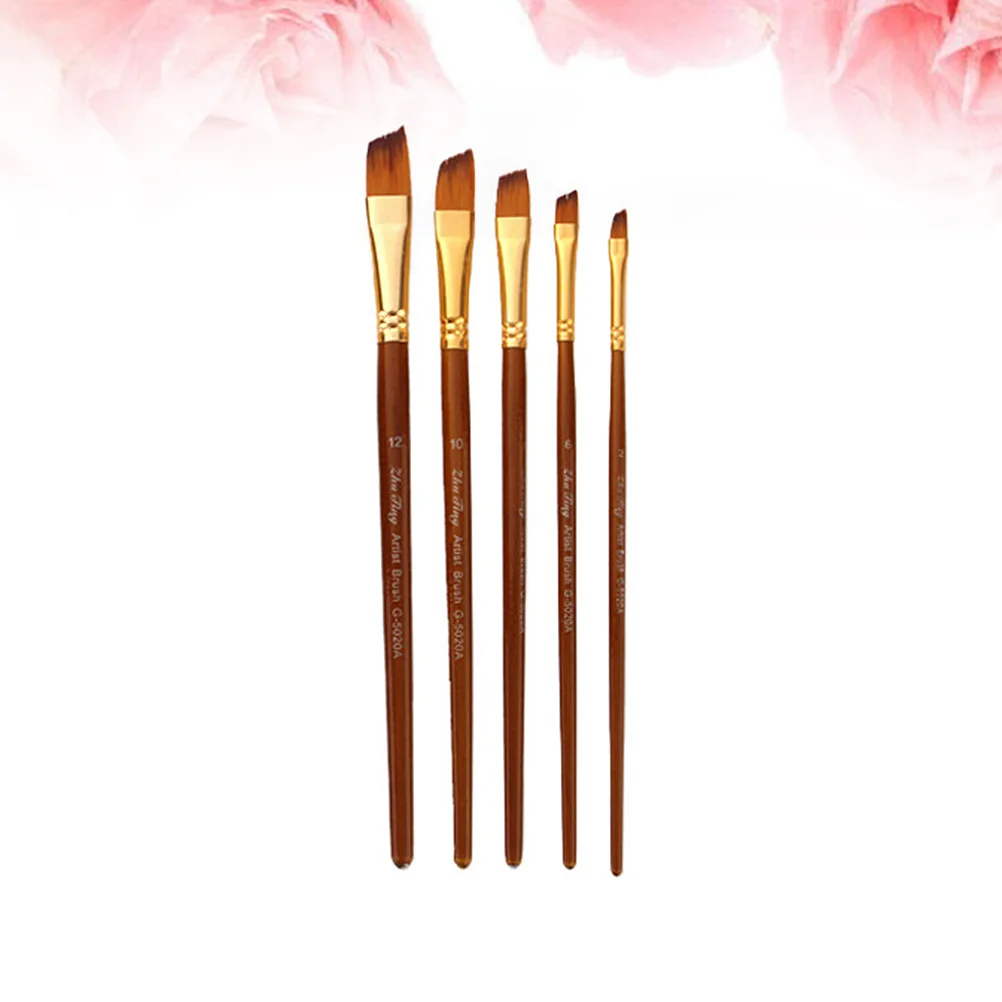 

5Pcs Nylon Wool Paint Brushes Wood Handle Oil Painting Brush Gouache Acrylic Oil Painting Brush for Students Artists Use (Slant