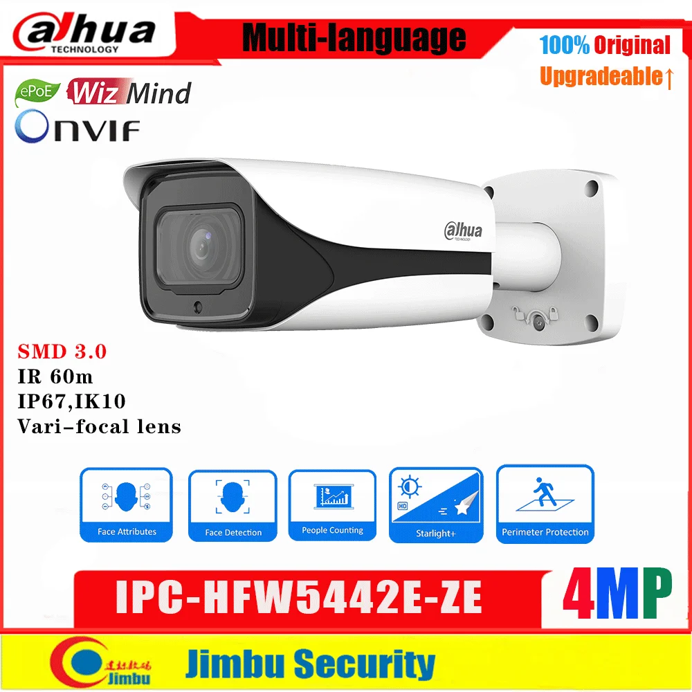 

Dahua 4MP IP Camera WizMind ePOE IPC-HFW5442E-ZE Starlight IR 60M Vari-focal Network Camera Outdoor Waterproof Bullet AI Camera