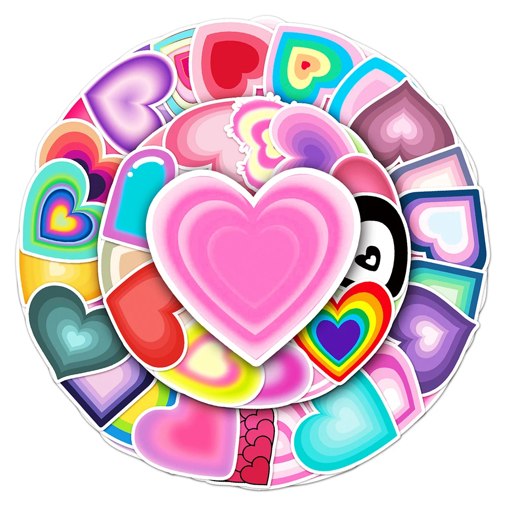 10/30/50 PCS Gradient Color Love Heart Graffiti Sticker Decoration DIY Mug Laptop Thin Waterproof Sticker Decal Kids Toy