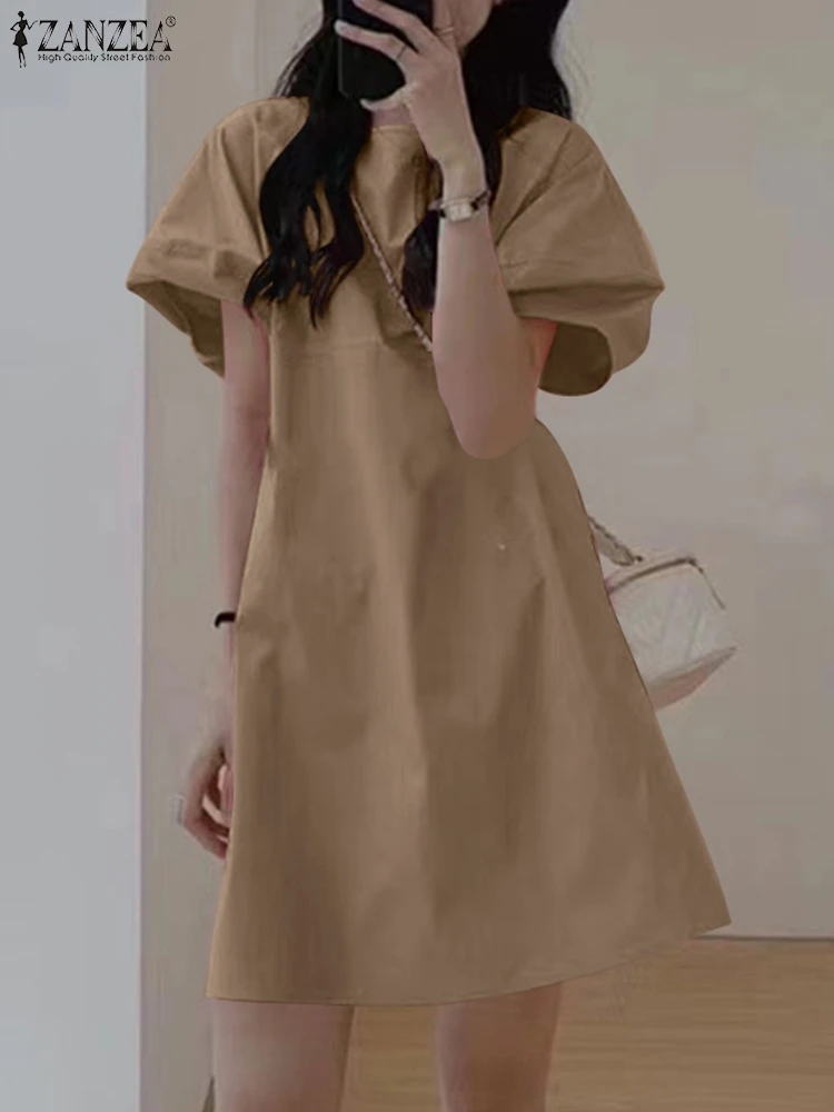 

Женский летний сарафан ZANZEA, кафтан с пышными рукавами, повседневное однотонное мини-платье с коротким рукавом, женское платье большого разм...