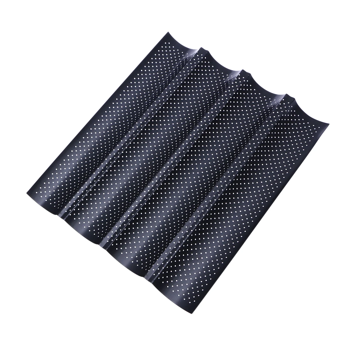 

Non-Stick Perforated French Bread Pan Mold for Baking 4 Loaves Wave Baker (Black)