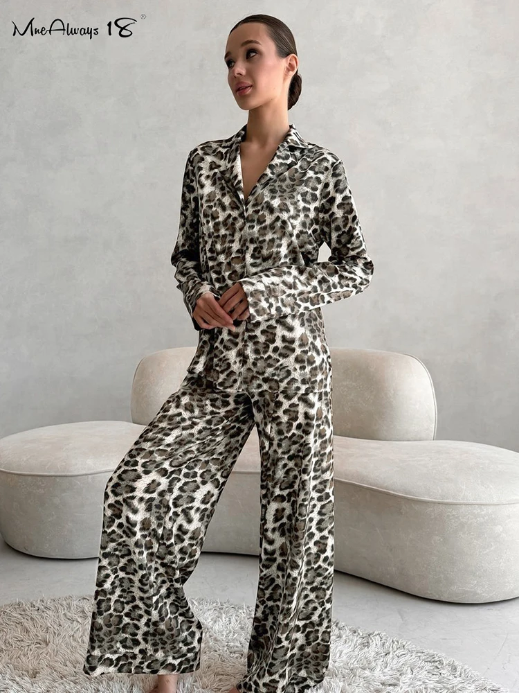 Mnealways18 костюмы с леопардовым принтом и брюками женские рубашки английским