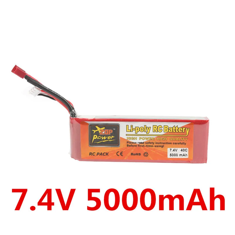 ZOP Power 7.4V 2S 5000mAh 40C Lipo Battery XT60 or T Plug Remote Control Car Boat Drone Helicopter Quadcopter Airplane