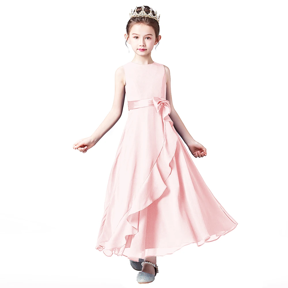 

Dideyttawl REAL Photos Pink Chiffon Flower Girl Dresses Sleeveles Junior Bridesmaid Gown Concert Birthday Pageant Party