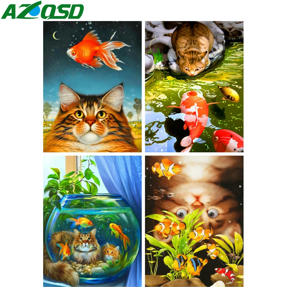 

AZQSD DIY Paint By Numbers For Adults Cat Fish Canvas Painting Frameless Painting By Numbers Animal Handpainted Wall Decor Gift