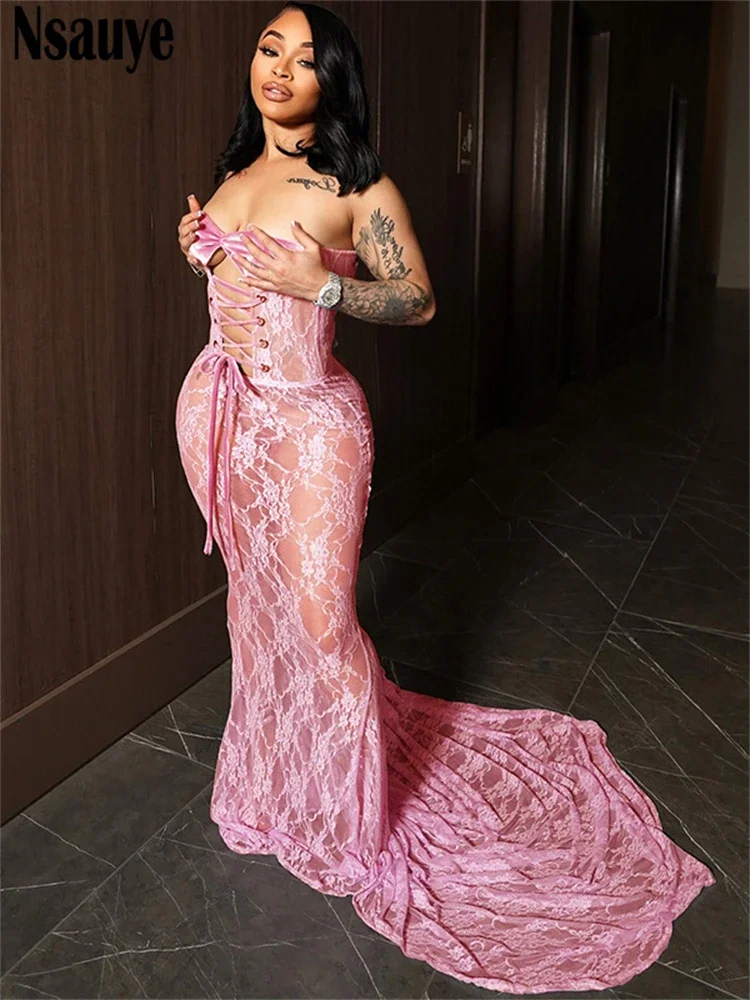 Nsauye Сексуальное Женское модное ажурное элегантное платье-корсет 2024 зимнее