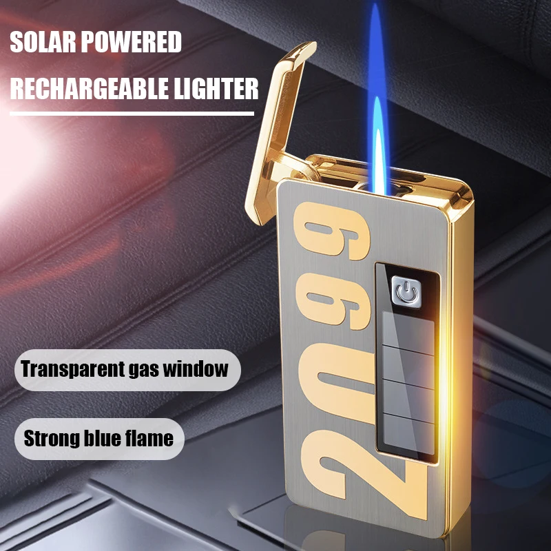 

New Creative Visual Personality Inflatable Solar Rechargeable Metal Direct Injection Blue Flame Cigar Gas Lighter