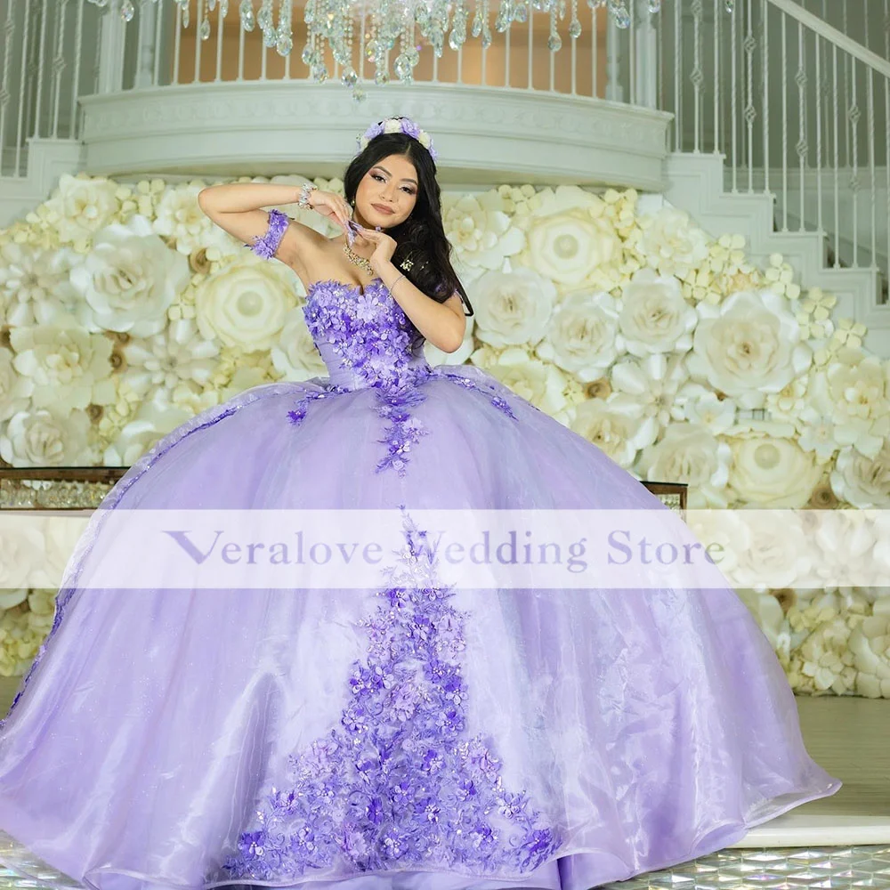 

Lilac Quinceanera Dresses 2023 Sweetheart Lace Mexican Vestidos De 15 Anos Prom Birthday Party Gowns