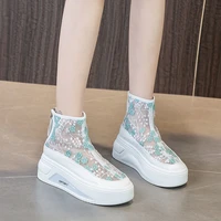 2022summer new embroidery mesh sandal boots womens thin breathable thin boots tide platform muffin hollow booties