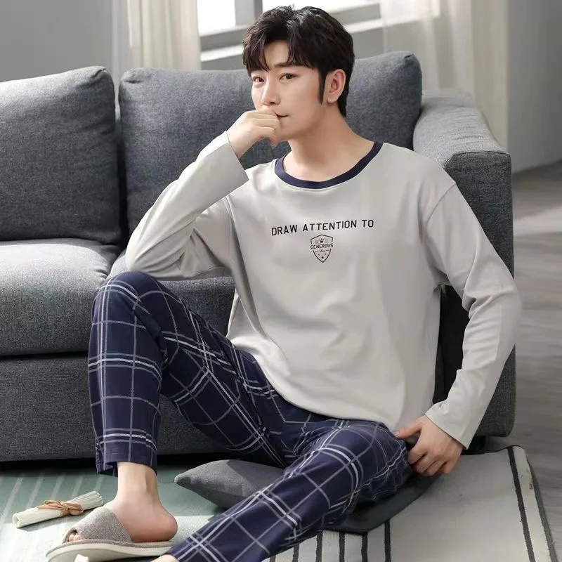 SUO&CHAO 2023 New Pajamas Sets For Men's Long Sleeve Round Neck Tops And Pants Print Pyjamas Nightgown Sleepwear Homewear